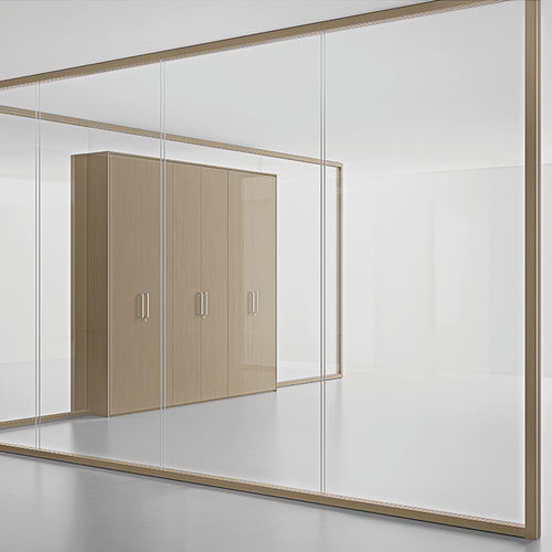 Schiebetrennwand - H80 - Ge Giussani - modular / mit Glasfront / Holz