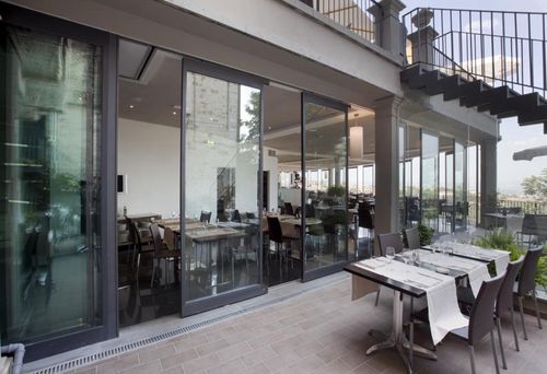 Schiebe-Stapel-Trennwand - PARTITIONS - DOMINO - Oddicini Industrie - mit Glasfront / für professionellen Einsatz