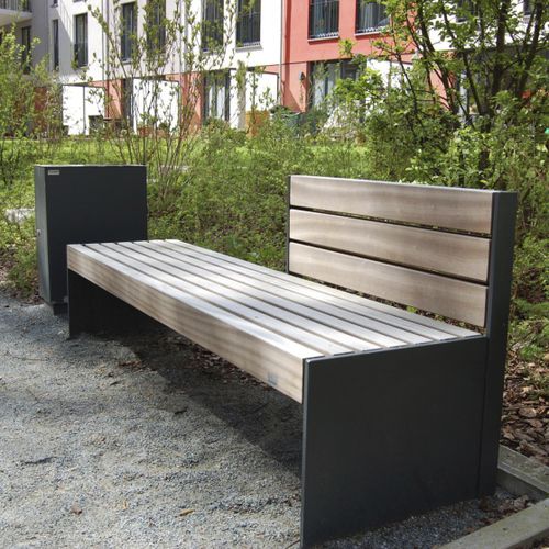 Moderne Bank für den öffentlichen Raum - CONTEMPLA - NORCOR MOB.URBAIN - Tropenholz / lackierter Stahl / mit Rückenlehne