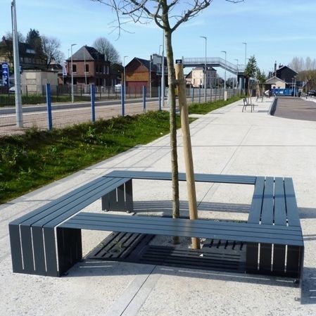 Moderne Bank für den öffentlichen Raum - S-BLOC - NORCOR MOB.URBAIN - pulverbeschichteter Stahl / Edelstahl / ohne Rückenlehne