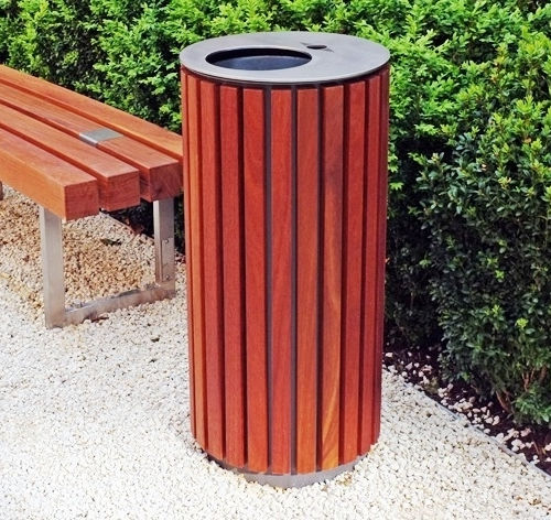 Park-Abfallbehälter - BOORT - NORCOR MOB.URBAIN - gebürsteter Edelstahl / Tropenholz / für Außenbereich