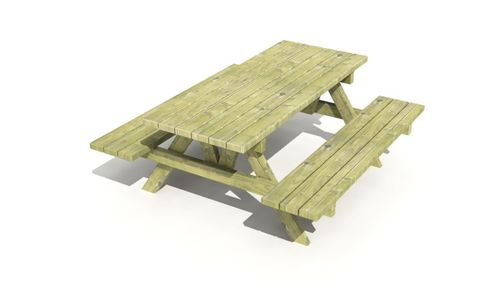 Klassischer Picknicktisch - 5101S - Novum 4 Kids - Holz / rechteckig / mit montierten Stühlen