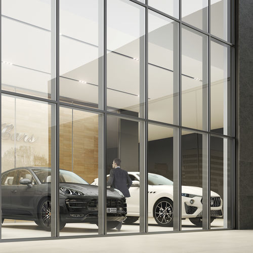 Vorhangfassade / freitragende Struktur - SMARTIA M35 - ALUMIL - Glas / hochwiderstandsfähig / für Pfosten und Riegel