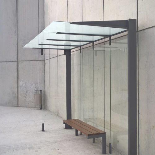Holz-Buswartehalle - ARQUI - LARUS DESIGN - Stahl / Hartglas / mit Bank