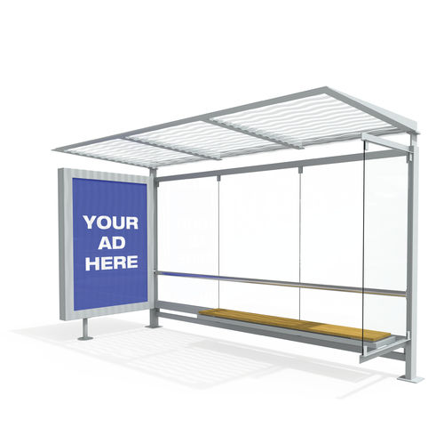 Stahl-Buswartehalle - ALEX - LARUS DESIGN - Sperrholz / Hartglas / mit Bank