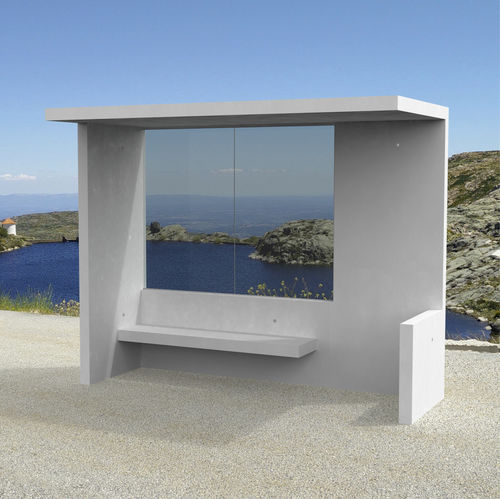 Beton-Buswartehalle - UNIC - LARUS DESIGN - Glas / Stahlblech / mit Bank