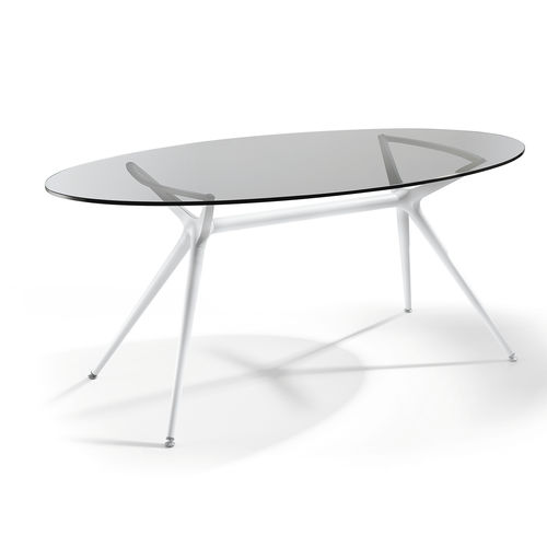 Moderner Tisch - METRO - Julia - Hartglas / Gestell aus bemaltem Stahl / oval
