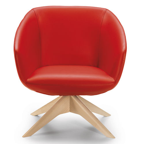 Moderner Sessel - BREMA PL - Julia - Leder / Buche / rot