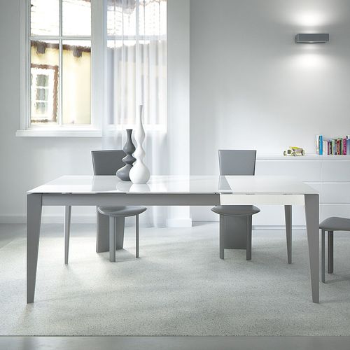 Moderner Tisch - ASTRO - Julia - Hartglas / Stahl / Gestell aus Stahl