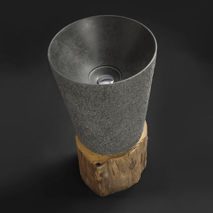 Bodenstehendes Waschbecken - SONG-BLU - Dharma Bati Bali ,PT - Naturstein / Basalt / rund