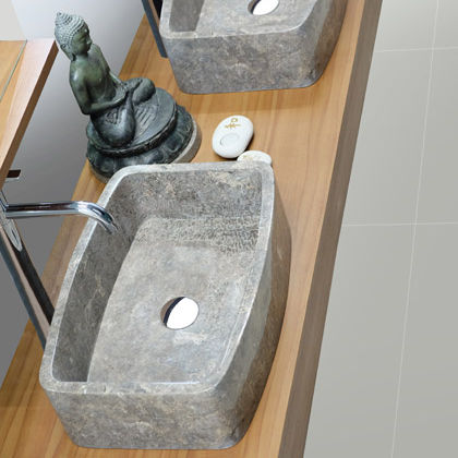 Aufsatzwaschbecken - REINA - S - Dharma Bati Bali ,PT - Naturstein / mit verstellbarem Spiegel / rechteckig