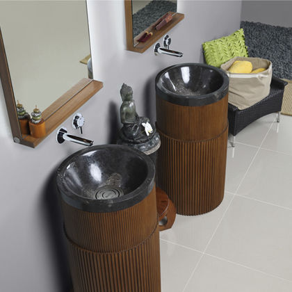 Bodenstehendes Waschbecken - SELECTA - Dharma Bati Bali ,PT - Marmor / Holz / mit verstellbarem Spiegel