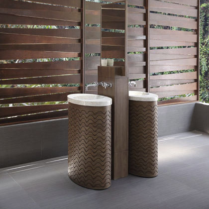 Bodenstehendes Waschbecken - LAGUNA MAXIMA - Dharma Bati Bali ,PT - Marmor / Holz / oval