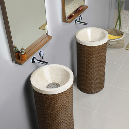 Bodenstehendes Waschbecken - KOMODO - Dharma Bati Bali ,PT - Marmor / Holz / mit verstellbarem Spiegel