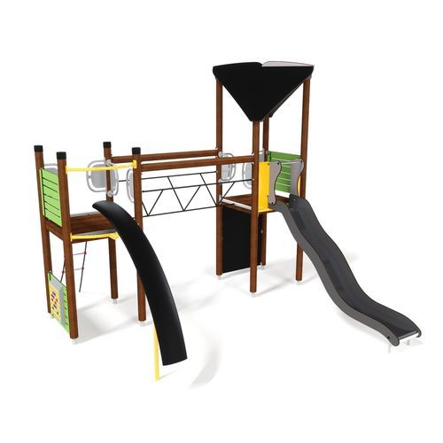 Holz-Spielplatzgerät - UNIPLAY ESSENTIALS PHOBOS   - HAGS Aneby AB - Stahl / HPL / Kordel