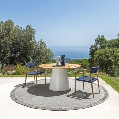 Moderner Esstisch - DOLCEVITA  - TALENTI - Teakholz / Gestell aus Aluminium / rund