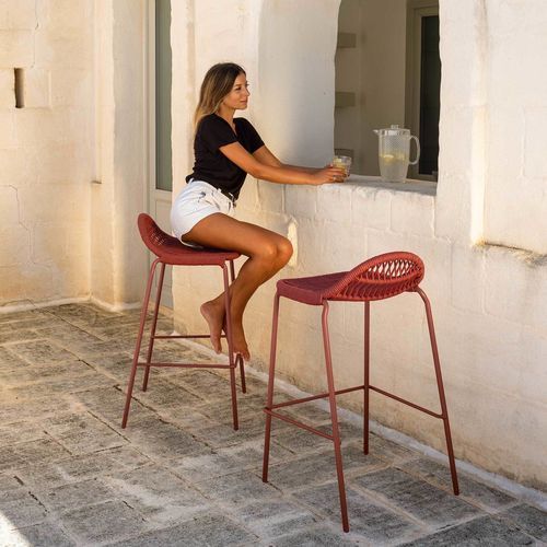 Marine-Stil-Barhocker - PANAMA - TALENTI - Kordel / Gestell aus Aluminium / mit 4 Beinen