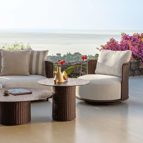 Moderner Sessel - BOND POLTRONA - TALENTI - Stoff / Rattan / Aluminium