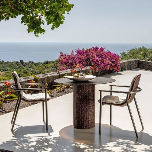 Moderner Esstisch - BOND D100 - TALENTI - Aluminium / Korbweide / Glas
