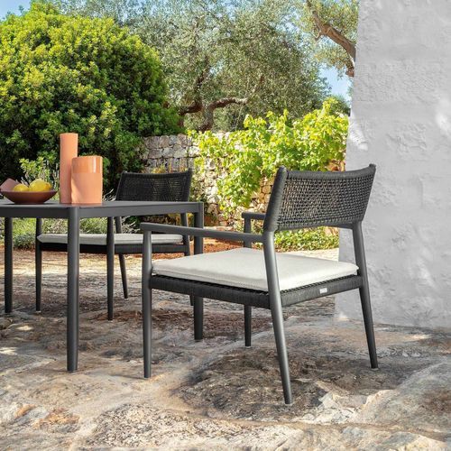 Moderner Esstisch - DOLCEVITA//ALU - TALENTI - Aluminium / Sandstein / Gestell aus Aluminium