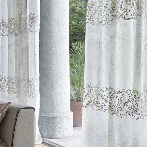Vorhangstoff - DUNE MERVEILLE MARMORINO RICAMO DUE RIGHE  - MASTRO RAPHAEL - Blumenmotive / Leinen / bestickt