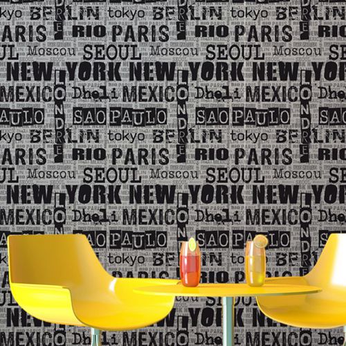 Moderne Tapete - GLOBE TROTTER - AQUILIA - DECLIK - Motiv / grau / mit Text