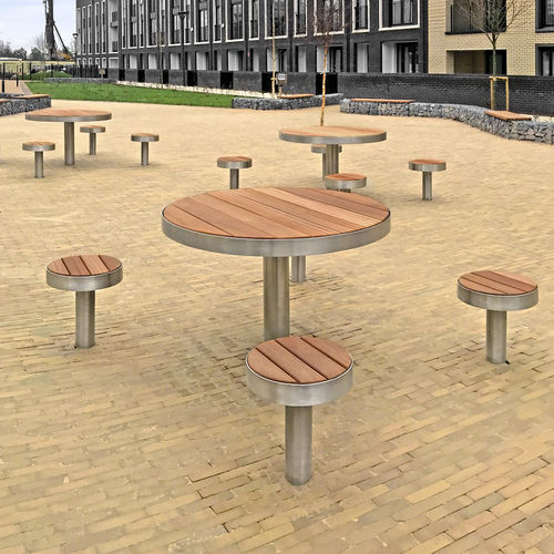 Moderner Tisch - TREE - Factory Street Furniture - Edelstahl / Gestell aus rostfreiem Edelstahl / rund
