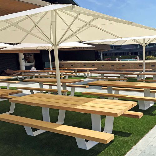 Moderner Picknicktisch - PIK  - Factory Street Furniture - Holz / Gestell aus galvanisiertem Stahl / Gestell aus heißlackiertem Stahl