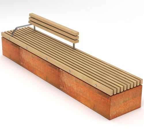 Moderne Bank für den öffentlichen Raum - SOCA BOX BASE - Factory Street Furniture - Holz / pulverbeschichteter Stahl / mit Rückenlehne