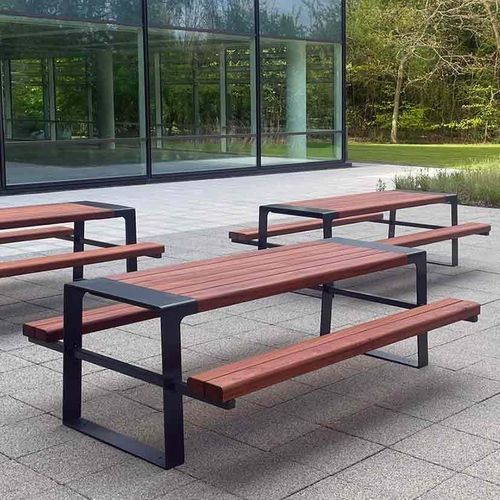 Moderner Picknicktisch - MURTON - Factory Street Furniture - Holz / Gestell aus galvanisiertem Stahl / Gestell aus rostfreiem Edelstahl