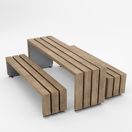 Moderner Tisch - BLOC - Factory Street Furniture - Holz / Gestell aus rostfreiem Edelstahl / rechteckig