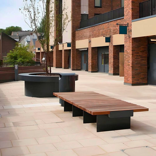 Moderne Bank für den öffentlichen Raum - RIBBON TWIST - Factory Street Furniture - Holz / galvanisiertem Stahl / ohne Rückenlehne