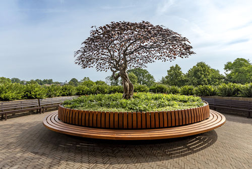 Holz-Pflanzkübel - CUBIT - Factory Street Furniture - COR-TEN®-Stahl / modulierbar / mit integrierter Bank