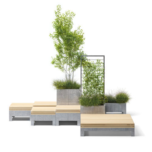Moderne Bank für den öffentlichen Raum - Metric - Factory Street Furniture - Laubholz / Kiefer / Massivholz