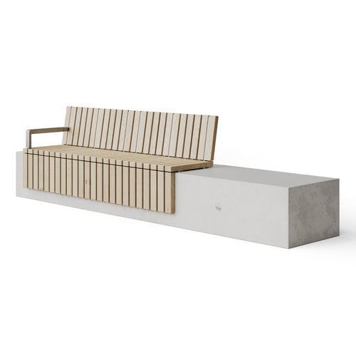 Moderne Bank für den öffentlichen Raum - SOCA X-ways Slat Downstand Seat - Factory Street Furniture - Holz / Beton / Metall
