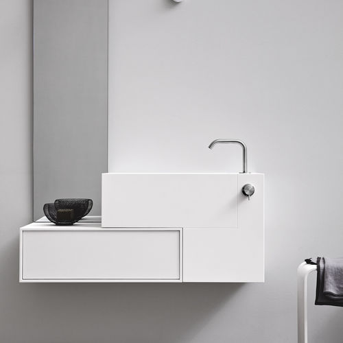 Wand-Waschbecken - Rexa Design - Corian® / mit integrierten Schubladen / L-förmig