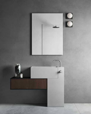 Bodenstehendes Waschbecken - ARGO - Rexa Design - Corian® / mit integrierten Schubladen / L-förmig