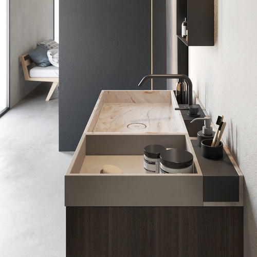Aufsatzwaschbecken - Rexa Design - Corian® / mit integrierter Waschtischplatte / mit Ablage