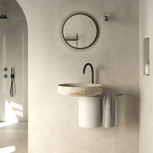 Wandhängendes Waschbecken - Rexa Design - Marmor / Corian® / mit integriertem Handtuchhalter