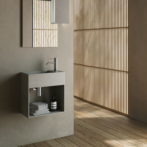 Wand-Handwaschbecken - Rexa Design - rechteckig / Corian® / mit integriertem Handtuchhalter