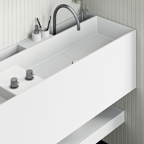 Wand-Waschbecken - Plan - Rexa Design - Corian® / mit integrierter Waschtischplatte / nach Maß