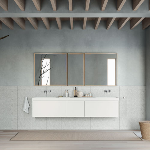 Wandhängender Waschtisch-Unterschrank - Rexa Design - Corian® / modern / mit integriertem Hochschrank