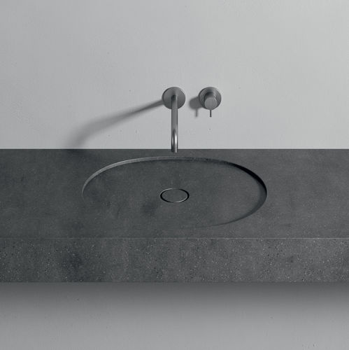 Wand-Waschbecken - FLAT - Rexa Design - Corian® / mit integrierter Waschtischplatte / oval