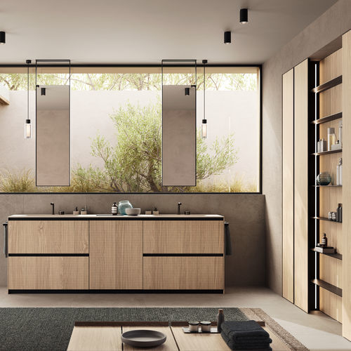 Doppelter Waschtisch-Unterschrank - Rexa Design - wandhängend / Eiche / Corian®