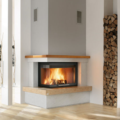 Moderne Kaminverkleidung - SPAZIO - Caminetti Montegrappa - Marmor / Holz / Ecken