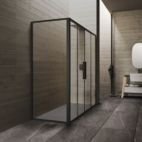 Glas-Duschkabine - UNICO SC2+F4 - Relax - Aluminium / mit Schiebetür / für Eckeinbau