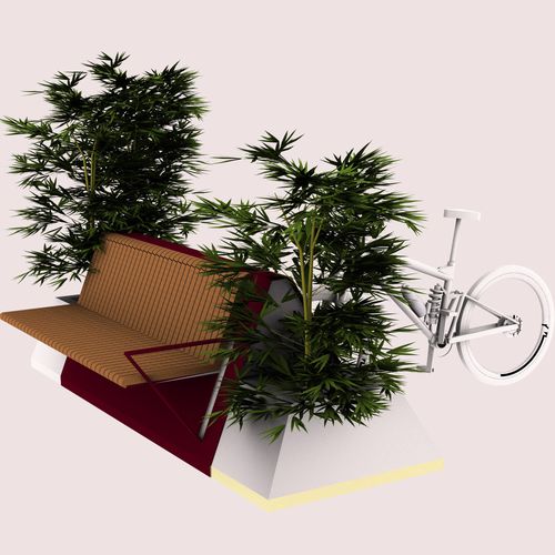 Moderne Bank für den öffentlichen Raum - TRIANGLE SYSTEM  - CITYSì - Holz / aus lackiertem Stahl / mit Rückenlehne