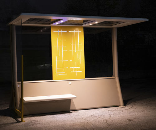 Smarte Buswartehalle - PIUMA - CITYSì - Glas / galvanisiertem Stahl / mit Bank