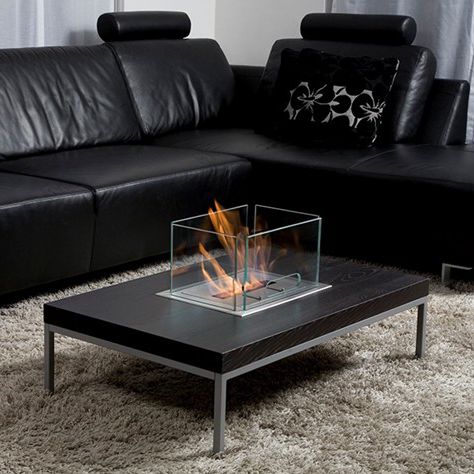Moderner Couchtisch - INSERT  - Bio-Blaze® - Hartglas / Edelstahl / rechteckig