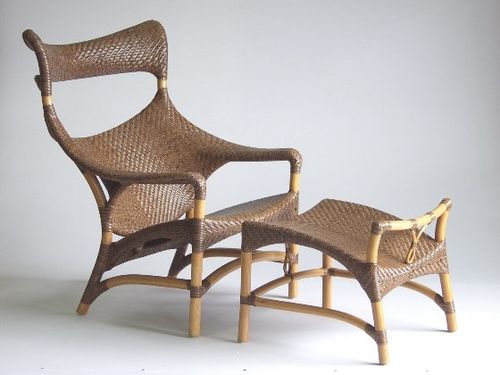 Moderner Sessel - CL-261 - Yamakawa Rattan Japan Inc. - Rattan / mit Fußstütze